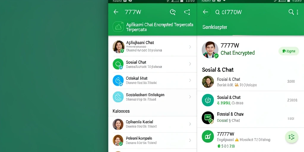 Antarmuka aplikasi 7777W dengan fitur Chat Encrypted yang menarik.