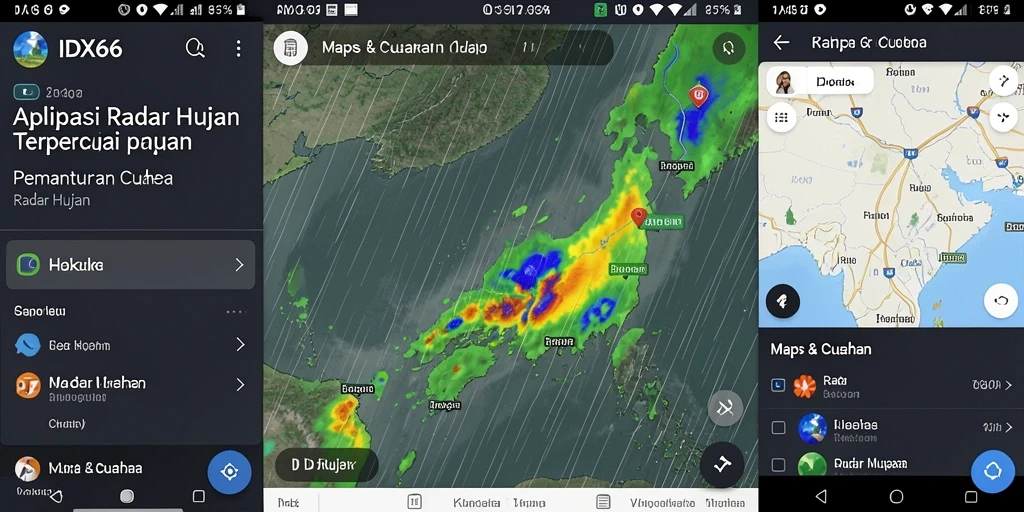 Antarmuka pengguna IDX66 dengan fitur radar hujan yang interaktif.