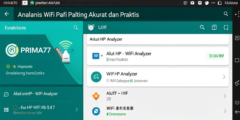Tampilan antarmuka aplikasi WiFi Analyzer PRIMA77 yang informatif.